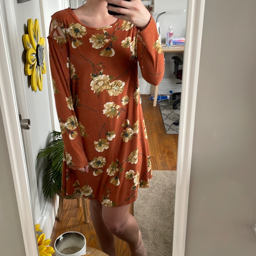 burnt orange floral dress